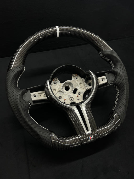 Carbon Fiber F Series M-Sport Steering Wheel W/ WHITE STRIPE - Norcal Dynamics 