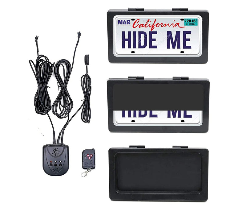 License Plate Frame Remote Curtain Rich Text Editor Universal With Remote, Norcal Dynamics, license plate hider, plate curtain, plate hider, curtain plate, black car, euro plug shop, car, curtain, hidden plate, plate curtain,  hide me plate