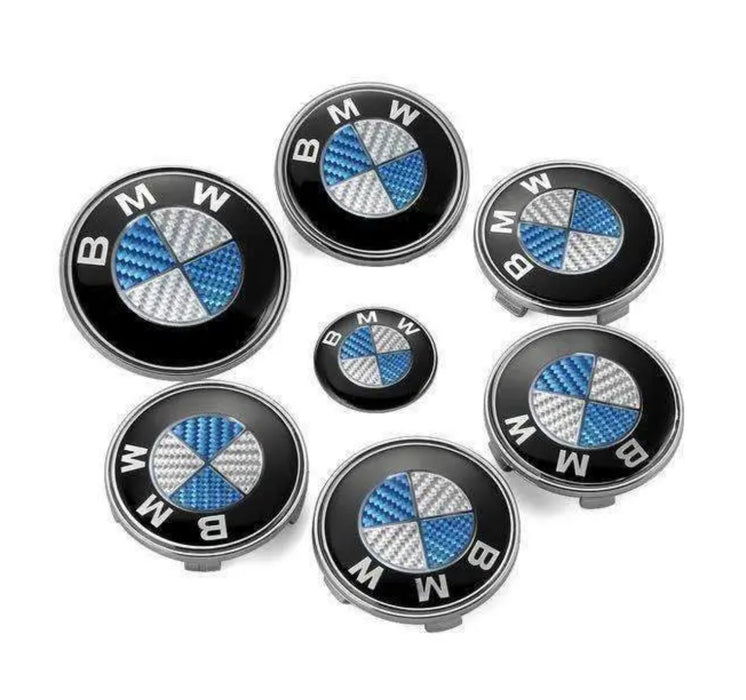 BMW Classic Blue & White Carbon Fiber Emblem Roundel Set