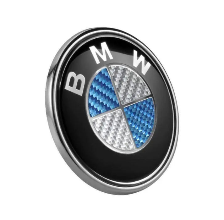 BMW Classic Blue & White Carbon Fiber Emblem Roundel Set