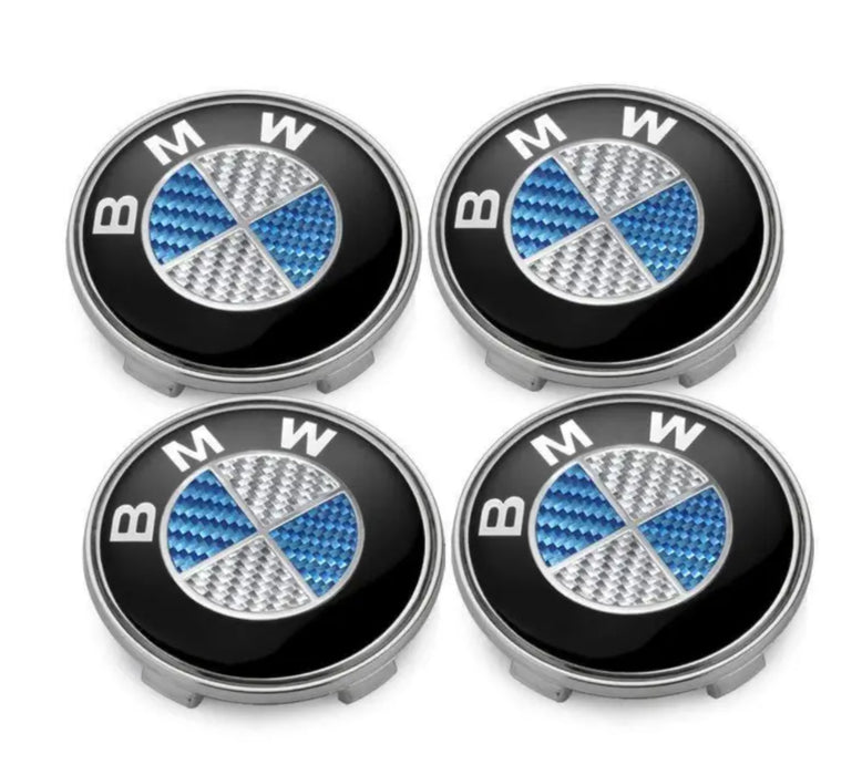 BMW Classic Blue & White Carbon Fiber Emblem Roundel Set