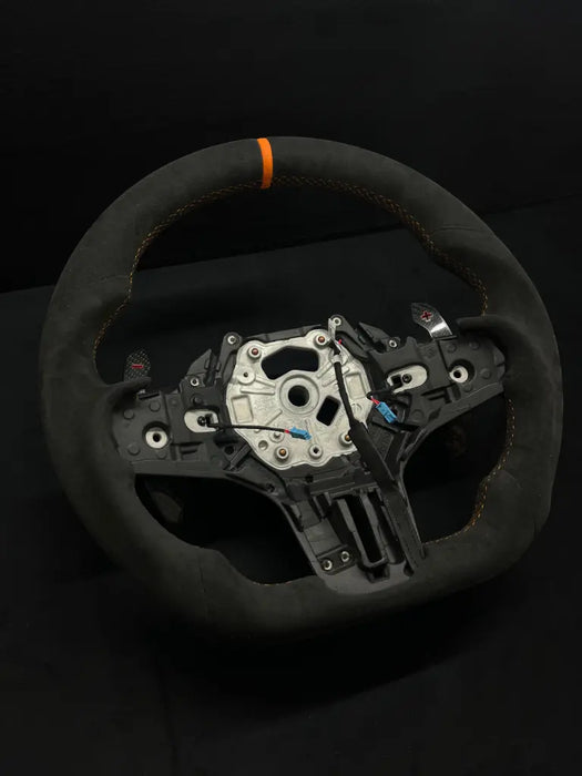 ALCANTARA G SERIES M-SPORT STEERING WHEEL W/ ORANGE STRIPE - Norcal Dynamics 