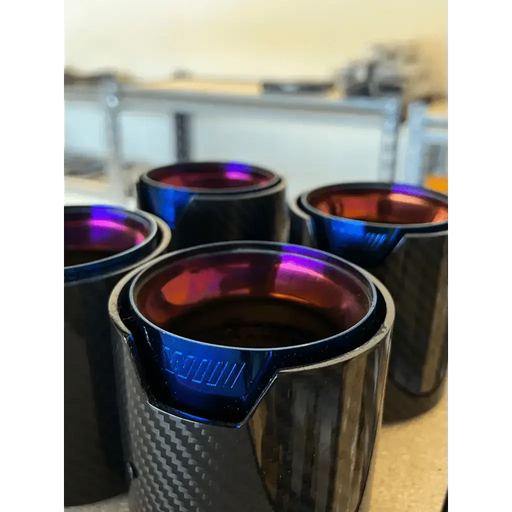 BMW M2 M3 M4 CARBON FIBER STAINLESS BLUE BURNT EXHAUST TIPS 4PC - Norcal Dynamics