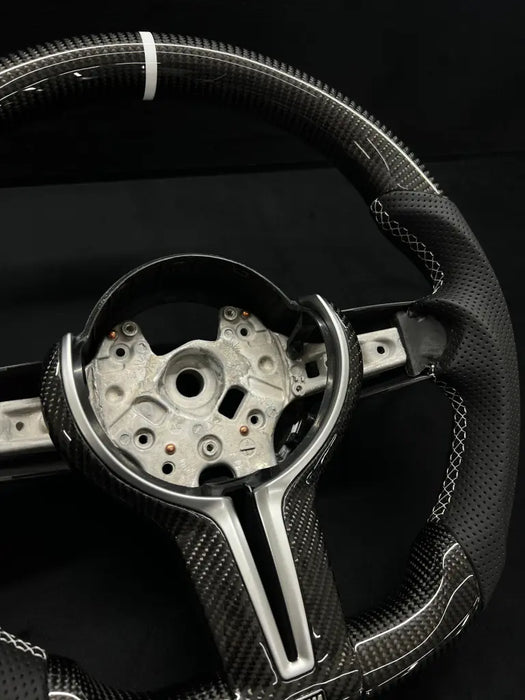 Carbon Fiber F Series M-Sport Steering Wheel W/ WHITE STRIPE - Norcal Dynamics 