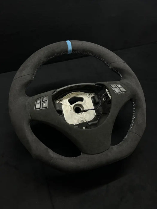 E SERIES ALCANTARA STEERING WHEEL W/ BABY BLUE STRIPE - Norcal Dynamics 