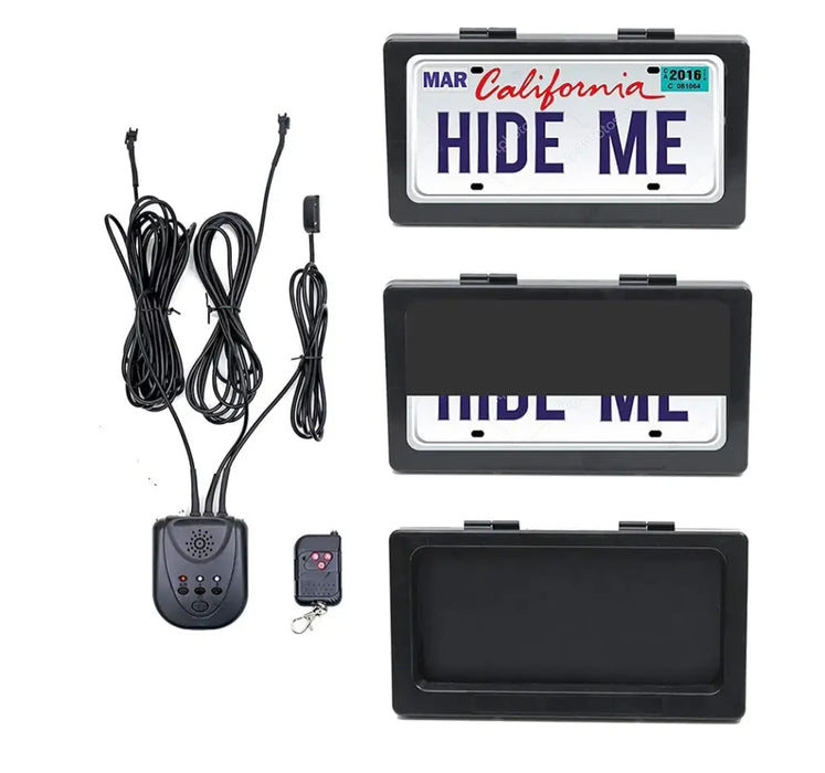 License Plate Frame Remote Curtain Rich Text Editor Universal With Remote, Norcal Dynamics, license plate hider, plate curtain, plate hider, curtain plate, black car, euro plug shop, car, curtain, hidden plate, plate curtain,  hide me plate